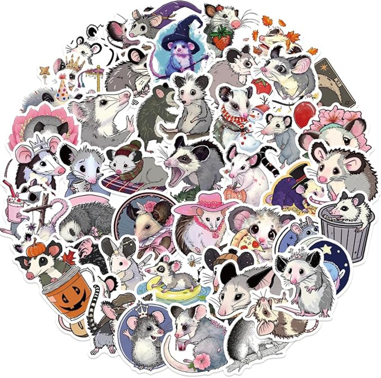 50 Pack Funny Opossum Stickers, Waterproof Vinyl Nature Animal Decals for Kids, Water Bottles, Laptops & Classroom Rewards (Opossum)